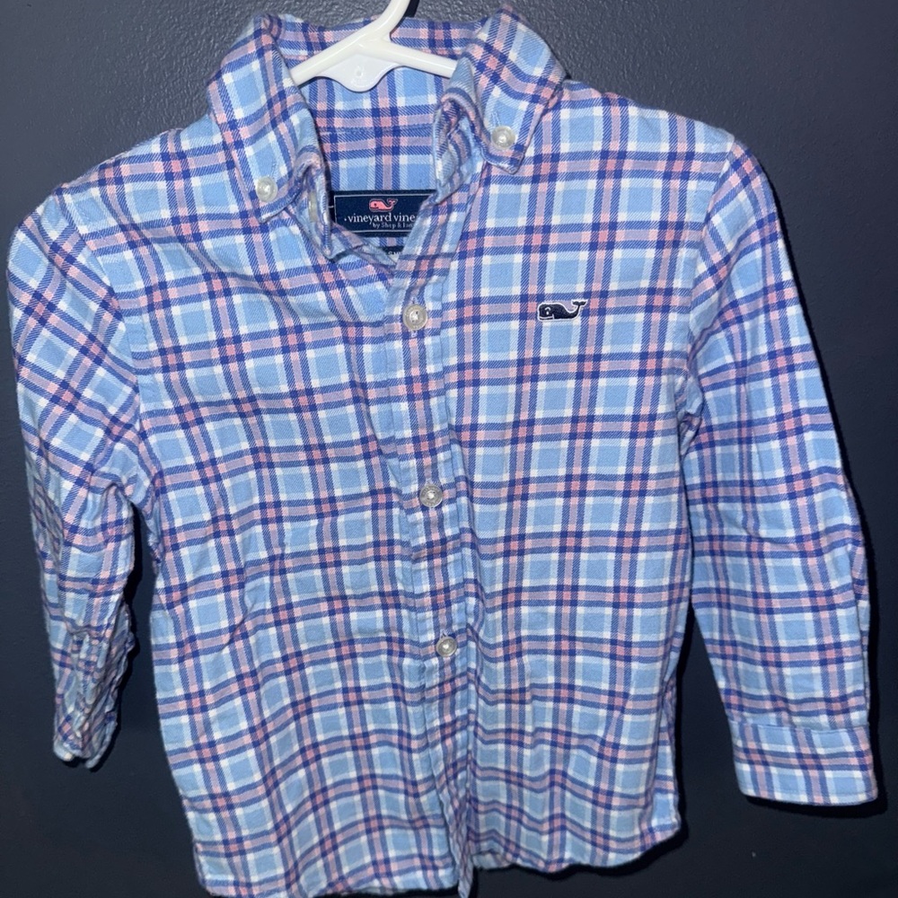 Vineyard Vines Kids Light Blue and Pink Plaid Shirt